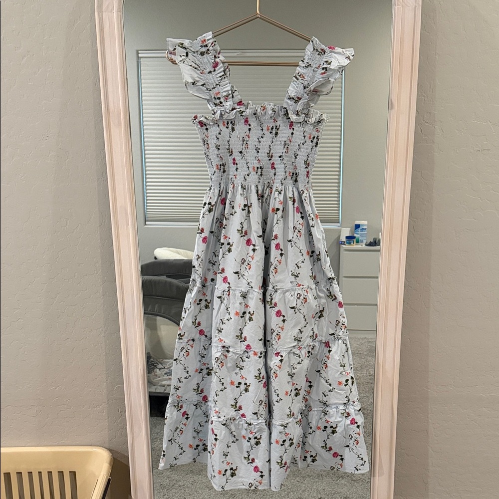 Hill House White Floral Ruffle Midi Dress